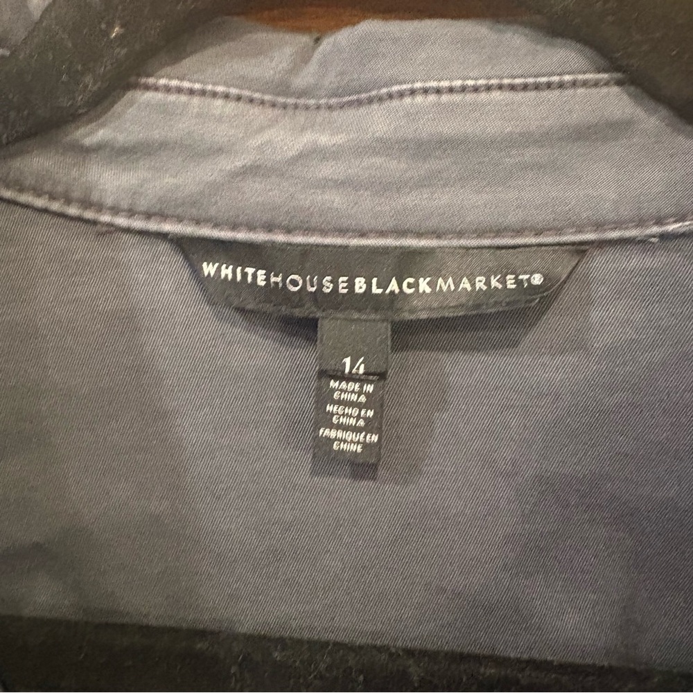 WHBM $160 Metallic Trim Utility Jacket 14 Slate Blue Stretch like new - Picture 3 of 12
